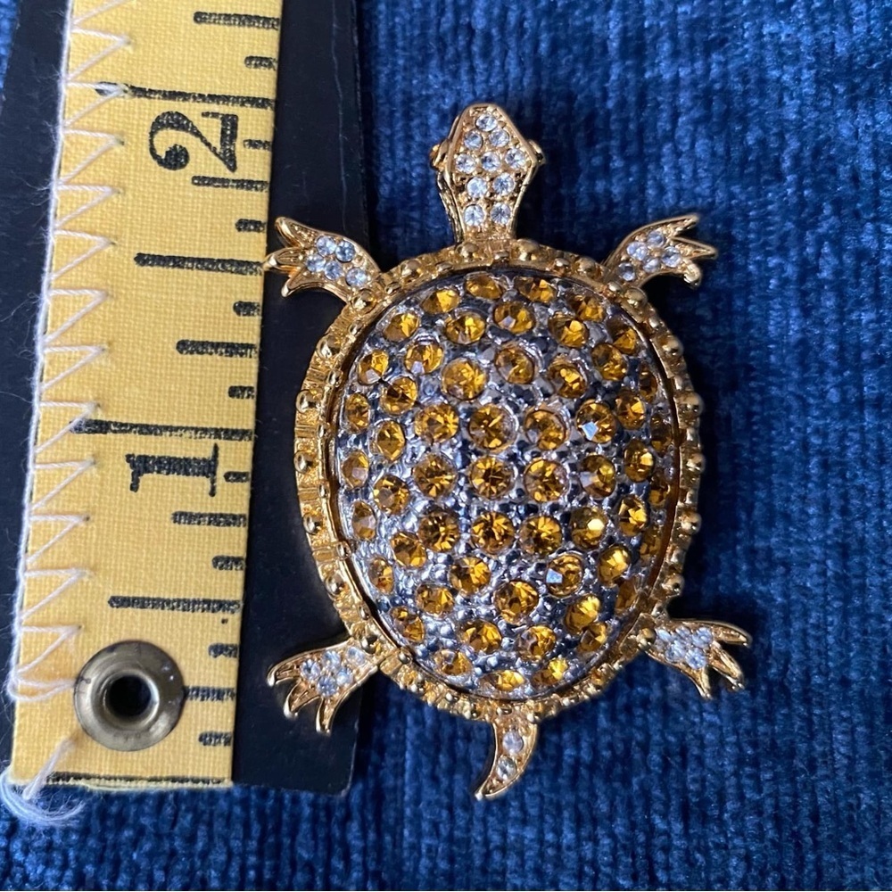 VTG Turtle Pin/Brooch Gold tone Rhinestones, Tortoise - Picture 4 of 6